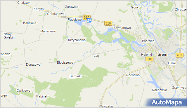 mapa Gaj gmina Śrem, Gaj gmina Śrem na mapie Targeo