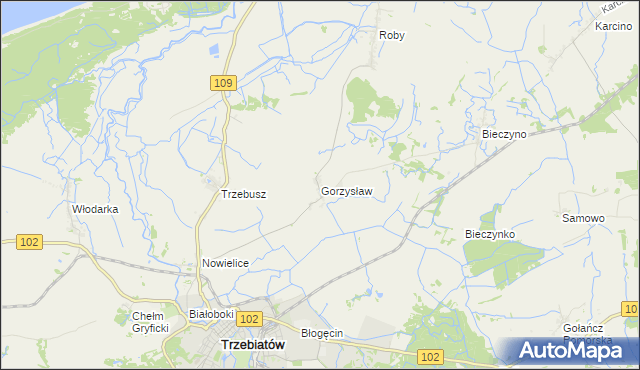 mapa Gorzysław gmina Trzebiatów, Gorzysław gmina Trzebiatów na mapie Targeo