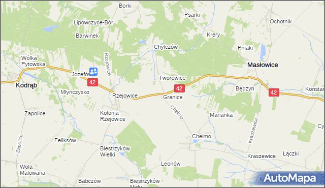 mapa Granice gmina Masłowice, Granice gmina Masłowice na mapie Targeo