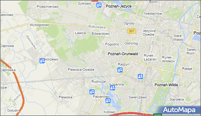 mapa Grunwald gmina Poznań, Grunwald gmina Poznań na mapie Targeo
