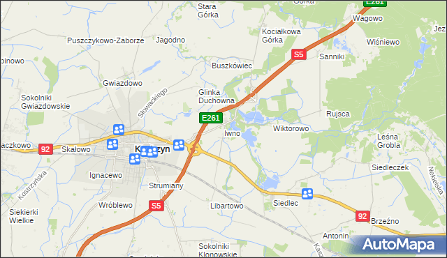 mapa Iwno gmina Kostrzyn, Iwno gmina Kostrzyn na mapie Targeo