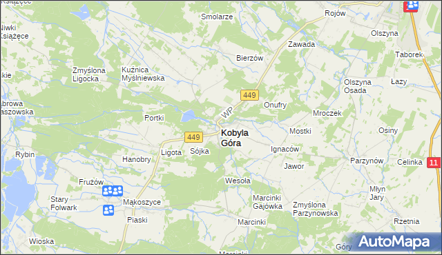 mapa Kobyla Góra powiat ostrzeszowski, Kobyla Góra powiat ostrzeszowski na mapie Targeo