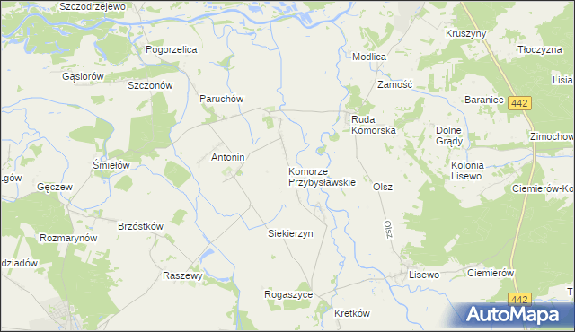 mapa Komorze Przybysławskie, Komorze Przybysławskie na mapie Targeo