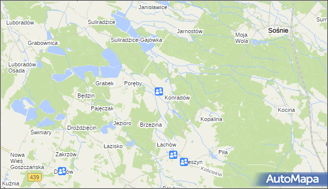 mapa Konradów gmina Sośnie, Konradów gmina Sośnie na mapie Targeo