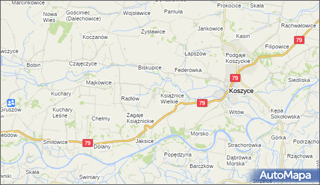 mapa Książnice Wielkie, Książnice Wielkie na mapie Targeo