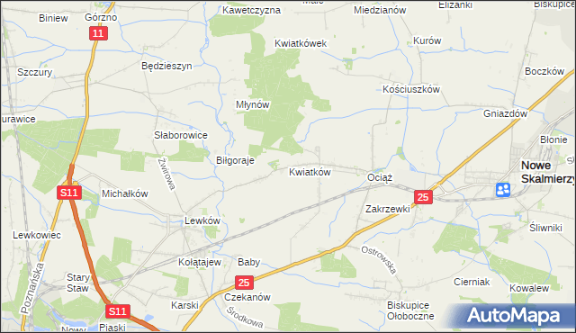 mapa Kwiatków gmina Ostrów Wielkopolski, Kwiatków gmina Ostrów Wielkopolski na mapie Targeo