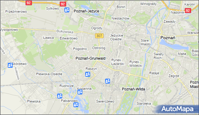 mapa Łazarz gmina Poznań, Łazarz gmina Poznań na mapie Targeo