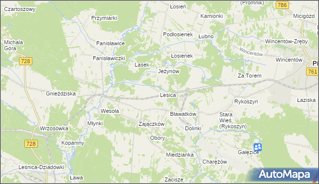 mapa Lesica gmina Piekoszów, Lesica gmina Piekoszów na mapie Targeo