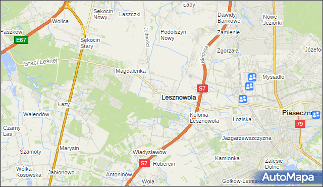 mapa Lesznowola powiat piaseczyński, Lesznowola powiat piaseczyński na mapie Targeo