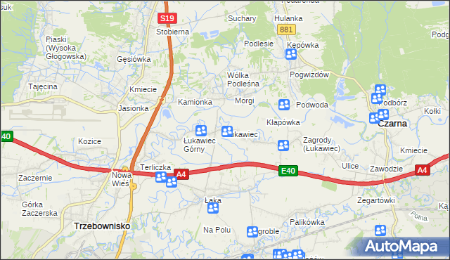 mapa Łukawiec gmina Trzebownisko, Łukawiec gmina Trzebownisko na mapie Targeo