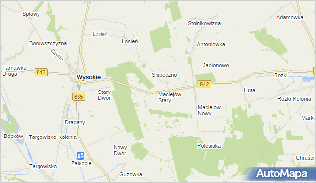 mapa Maciejów Stary gmina Wysokie, Maciejów Stary gmina Wysokie na mapie Targeo