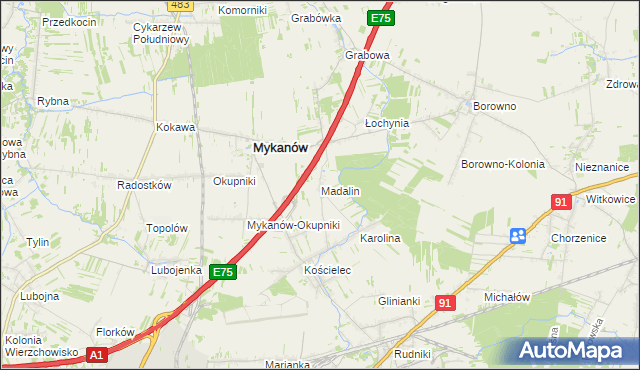 mapa Madalin gmina Rędziny, Madalin gmina Rędziny na mapie Targeo