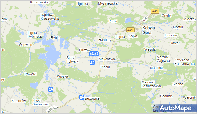 mapa Mąkoszyce gmina Kobyla Góra, Mąkoszyce gmina Kobyla Góra na mapie Targeo