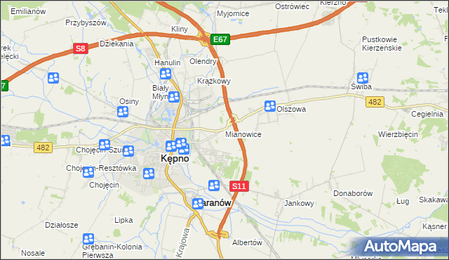 mapa Mianowice gmina Kępno, Mianowice gmina Kępno na mapie Targeo