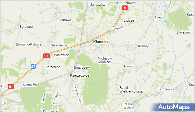 mapa Michałów gmina Kłomnice, Michałów gmina Kłomnice na mapie Targeo