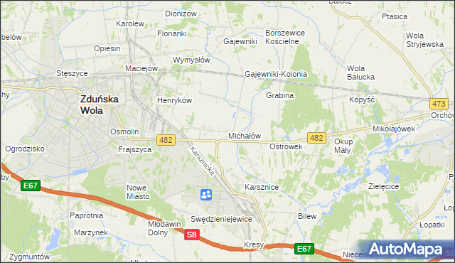 mapa Michałów gmina Zduńska Wola, Michałów gmina Zduńska Wola na mapie Targeo