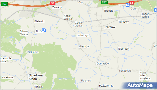 mapa Miechów gmina Perzów, Miechów gmina Perzów na mapie Targeo