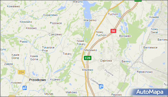 mapa Miszewko gmina Żukowo, Miszewko gmina Żukowo na mapie Targeo