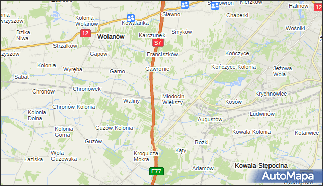 mapa Młodocin Większy, Młodocin Większy na mapie Targeo