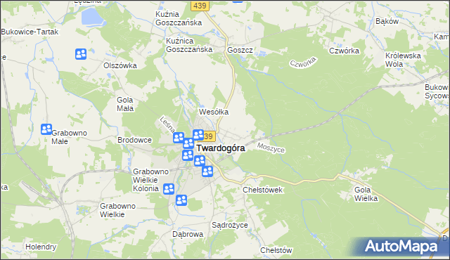 mapa Moszyce, Moszyce na mapie Targeo