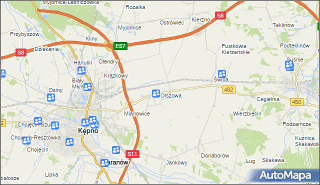 mapa Olszowa gmina Kępno, Olszowa gmina Kępno na mapie Targeo