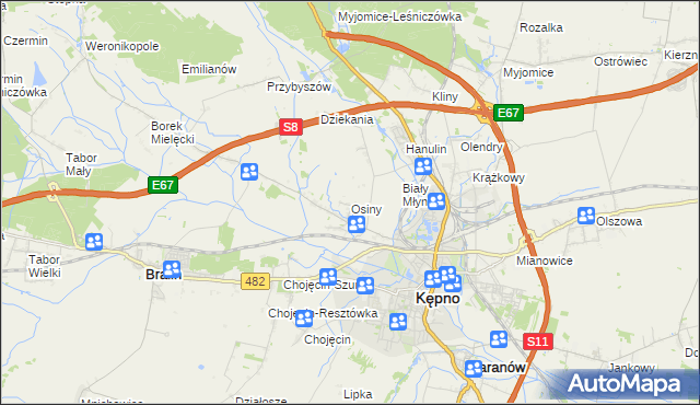 mapa Osiny gmina Kępno, Osiny gmina Kępno na mapie Targeo