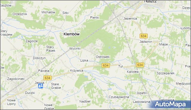 mapa Ostrówek gmina Klembów, Ostrówek gmina Klembów na mapie Targeo