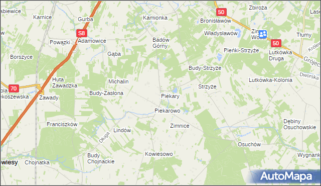 mapa Piekary gmina Mszczonów, Piekary gmina Mszczonów na mapie Targeo