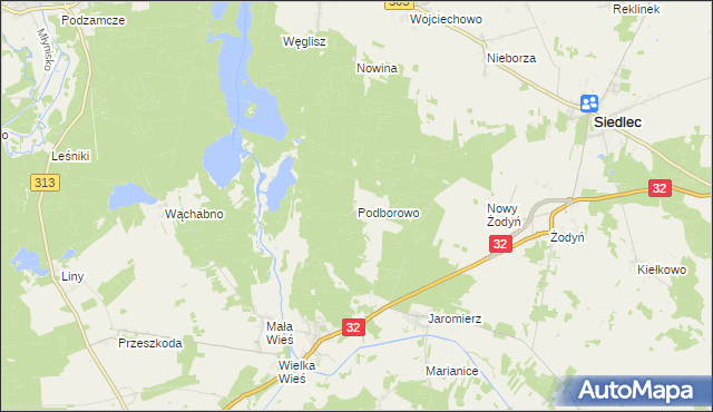 mapa Podborowo gmina Siedlec, Podborowo gmina Siedlec na mapie Targeo