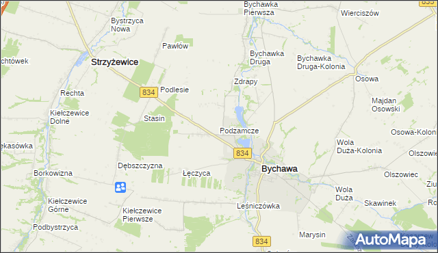 mapa Podzamcze gmina Bychawa, Podzamcze gmina Bychawa na mapie Targeo