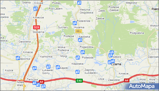 mapa Pogwizdów gmina Czarna, Pogwizdów gmina Czarna na mapie Targeo