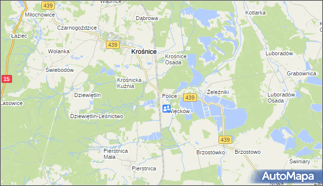 mapa Police gmina Krośnice, Police gmina Krośnice na mapie Targeo