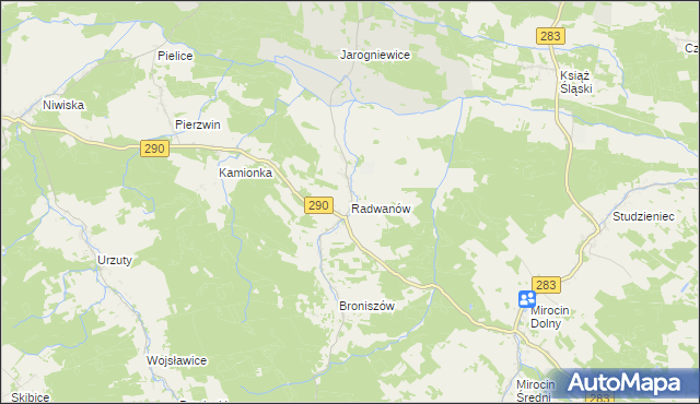 mapa Radwanów gmina Kożuchów, Radwanów gmina Kożuchów na mapie Targeo