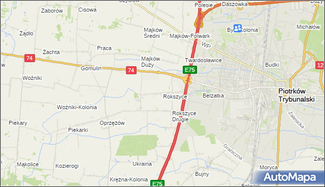 mapa Rokszyce gmina Wola Krzysztoporska, Rokszyce gmina Wola Krzysztoporska na mapie Targeo