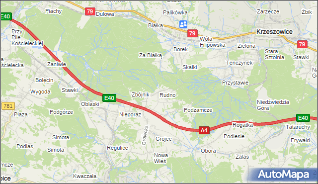 mapa Rudno gmina Krzeszowice, Rudno gmina Krzeszowice na mapie Targeo