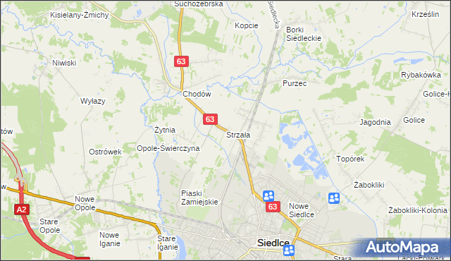 mapa Strzała gmina Siedlce, Strzała gmina Siedlce na mapie Targeo