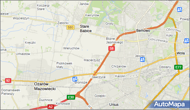 mapa Szeligi gmina Ożarów Mazowiecki, Szeligi gmina Ożarów Mazowiecki na mapie Targeo