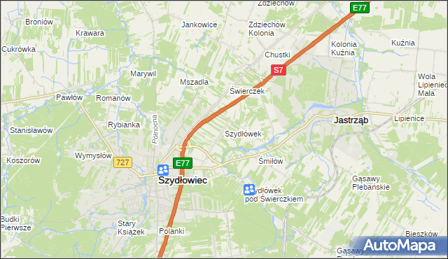 mapa Szydłówek gmina Szydłowiec, Szydłówek gmina Szydłowiec na mapie Targeo