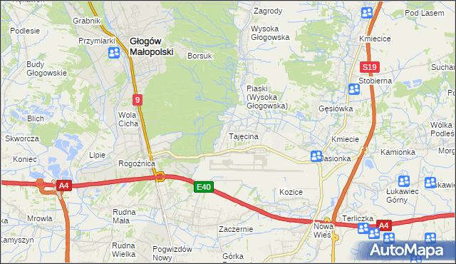 mapa Tajęcina, Tajęcina na mapie Targeo