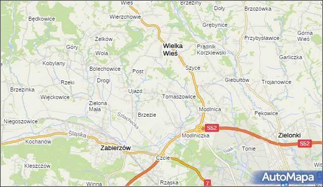 mapa Tomaszowice gmina Wielka Wieś, Tomaszowice gmina Wielka Wieś na mapie Targeo