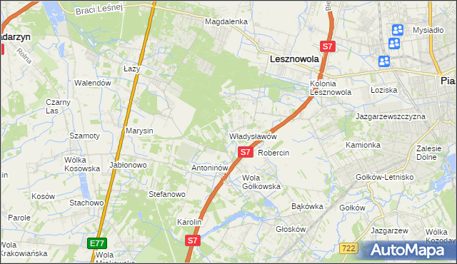 mapa Władysławów gmina Lesznowola, Władysławów gmina Lesznowola na mapie Targeo