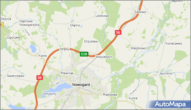 mapa Wojcieszyn gmina Nowogard, Wojcieszyn gmina Nowogard na mapie Targeo