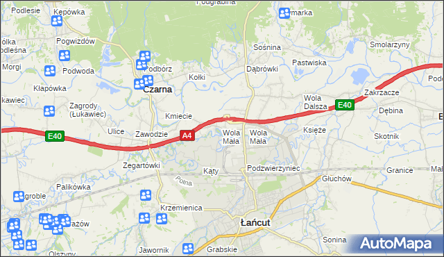 mapa Wola Mała gmina Czarna, Wola Mała gmina Czarna na mapie Targeo