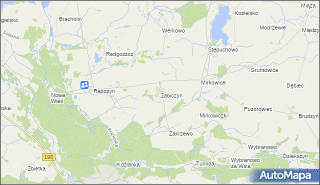 mapa Żabiczyn gmina Mieścisko, Żabiczyn gmina Mieścisko na mapie Targeo