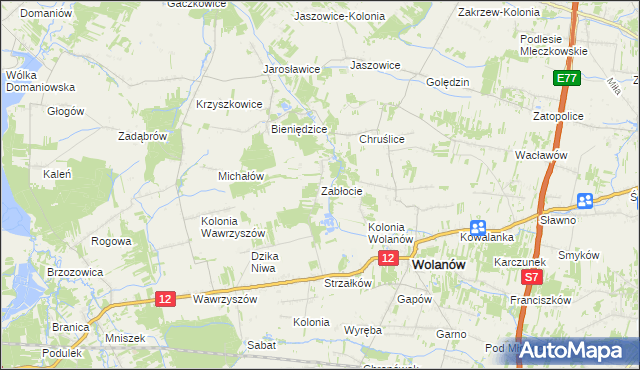 mapa Zabłocie gmina Wolanów, Zabłocie gmina Wolanów na mapie Targeo
