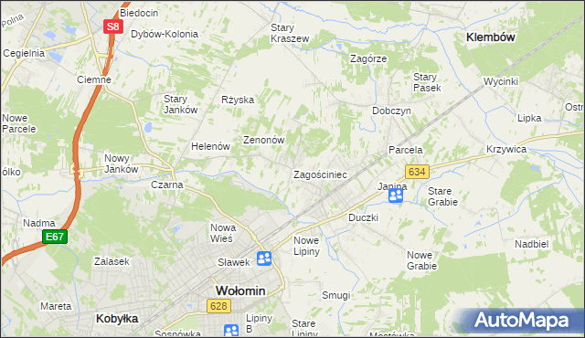 mapa Zagościniec gmina Wołomin, Zagościniec gmina Wołomin na mapie Targeo