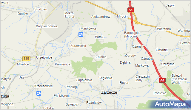 mapa Zalesie gmina Zarzecze, Zalesie gmina Zarzecze na mapie Targeo
