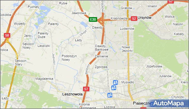 mapa Zamienie gmina Lesznowola, Zamienie gmina Lesznowola na mapie Targeo