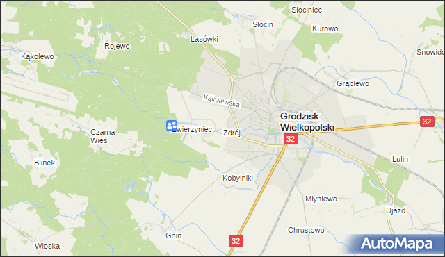 mapa Zdrój gmina Grodzisk Wielkopolski, Zdrój gmina Grodzisk Wielkopolski na mapie Targeo