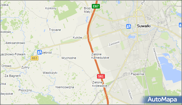 mapa Zielone Kamedulskie, Zielone Kamedulskie na mapie Targeo